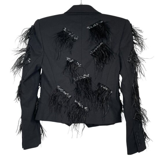 NWT Magaschoni Designer Runway Feather Sequin Cropped Evening Statement Blazer 4 - Picture 4 of 16
